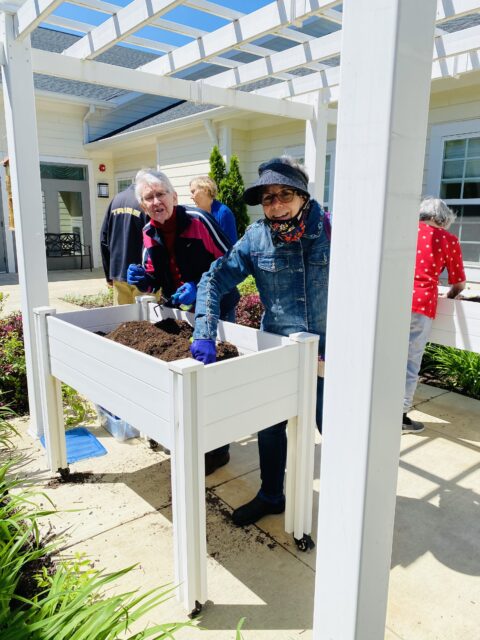 residents enjoying gardening activities